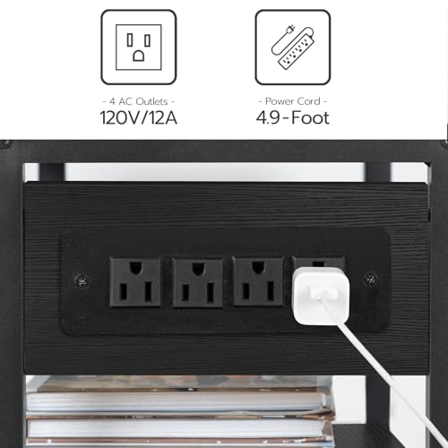 HOOBRO Industrial Printer Stand with Charging Station, 3-Tier Printer Table, Rolling Printer Cart with Adjustable Shelf and Hook, Black BB28UPS01 - color: Black