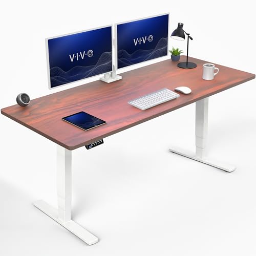 VIVO Dark Walnut 71 x 30 in Standing Desk, DESK-KIT-2EW71D - color: Dark Walnut Top / White Frame, size: 71 x 30 inch