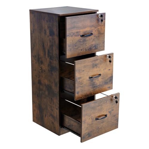 VEVOR 3 Drawer File Cabinet with Lock, Vertical Filing Storage Cabinets for Home Office, Heavy-Duty Locking Cabinet with 2-Level Adjustable Hanging Rod for A4/Letter/Legal Size File, Easy Assembly - style: 3 Drawers