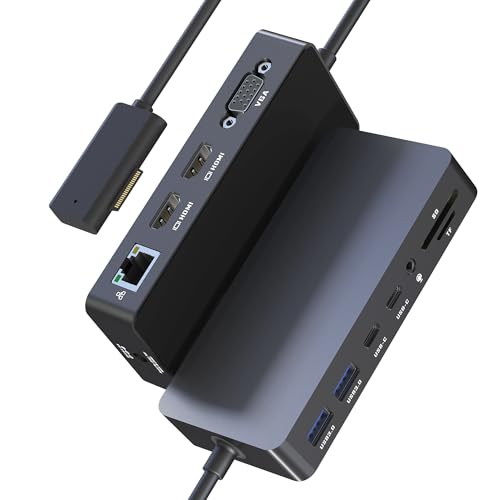 Surface Docking Station, Triple Display Dual 4K HDMI & VGA, 12-in-1 Surface Pro Dock for Microsoft Surface Pro 12/11/10/9/8/7/6/5/4/3, Surface Laptop 7/6/5/4, Surface Go/Book/Laptop Go - color: Black
