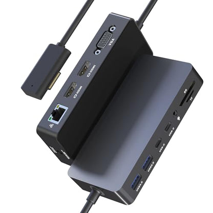 Surface Docking Station, Triple Display Dual 4K HDMI & VGA, 12-in-1 Surface Pro Dock for Microsoft Surface Pro 12/11/10/9/8/7/6/5/4/3, Surface Laptop 7/6/5/4, Surface Go/Book/Laptop Go - color: Black