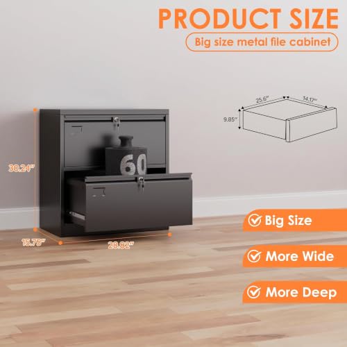 METAN 2 Drawer Lateral File Cabinet with Lock, Assembly Required