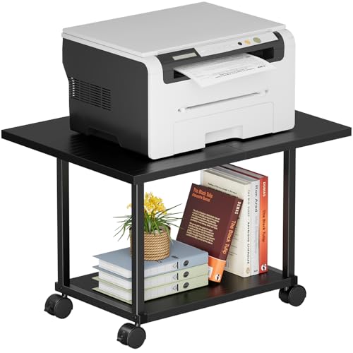 Asgolion Printer Table, 2-Tier Under Desk Printer Stand, Printer Cart | Printer Stand with Wheels, Printer Shelf for Small Spaces, Printer Cart for Home Office, Black - color: Black, size: Standard without Charger