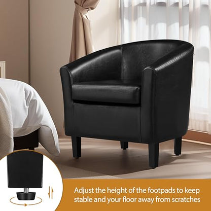 Yaheetech Accent Chairs, Faux Leather Barrel Armchairs, Black - color: Black, size: 25.5"D x 27.5"W x 28"H