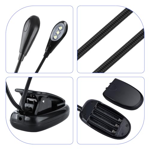 Joyzan Music Stand Light, Clip on LED Book Lights Dual Arm Reading Lamp | Rechargeable Eye Cared 360°Flexible Gooseneck Clamp Light Battery Operated for Bed Bookworms Piano Player Travel Orchestra - size: 6 beads