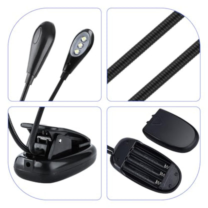 Joyzan Music Stand Light, Clip on LED Book Lights Dual Arm Reading Lamp | Rechargeable Eye Cared 360°Flexible Gooseneck Clamp Light Battery Operated for Bed Bookworms Piano Player Travel Orchestra - size: 6 beads