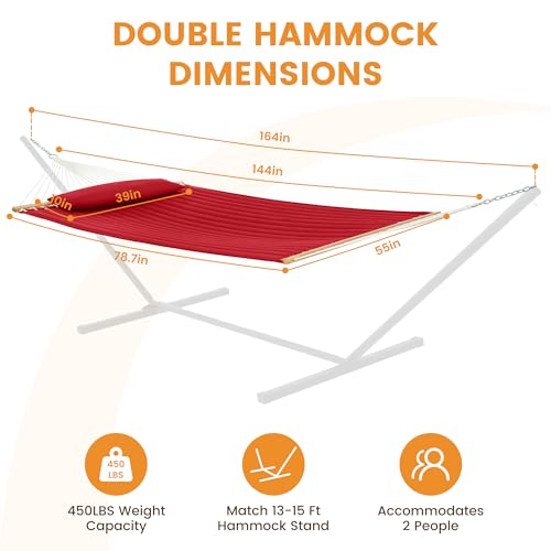 Lazy Daze Double Quilted Hammock with Pillow for Outside, Fit 13-15Ft Stand - color: Burgundy
