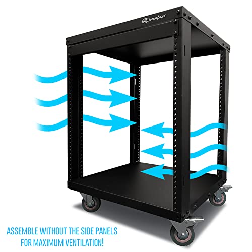 AxcessAbles 12U Network Rack with Wheels - 500lb Capacity, 18" Depth | 19-Inch Open Frame AV Rack Case with 3” Caster Wheels | Screws, Spacer, Tool Included - color: RK12U