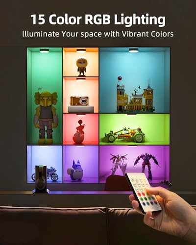 EZVALO Under Cabinet Lighting with Charging Station, 1000mAh Rechargeable Puck Lights with Remote, 3 Color Temps & 12 RGB Closet Lights, Dimmable Motion Sensor Lights for Shelf, Kitchen (3 Packs) - color: White