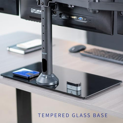 VIVO Black Triple Monitor Mount Freestanding Desk Stand with Glass Base, Heavy Duty Fully Adjustable Stand for 3 Screens up to 24 inches STAND-V003FG - size: 13" to 24" Screens