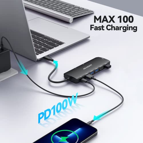 USB C Hub, 9-in-1 Multi-Port USB Adapter, 4K@60Hz HDMI, 100W Max PD, 3 USB3.0(5Gbps) + 2 USB2.0 Data Ports, SD/TF Card Reader for MacBook, iPad Pro, Dell, HP, Lenovo, Windows Laptop, Black - color: Black