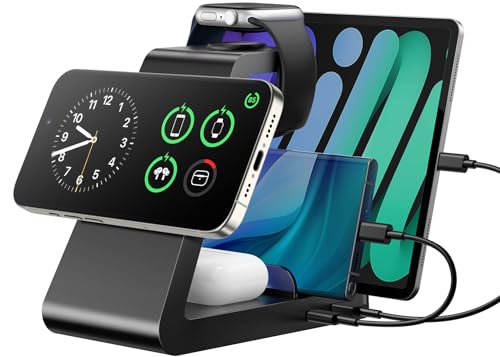 Charging Station for iPhone,5 in 1 Wireless Charger Stand Dock for Apple: Mag-Safe Charging Station for Multiple Devices Apple iPhone 17 16 15 14 13 12 Pro Max Plus iWatch Airpods - color: Black