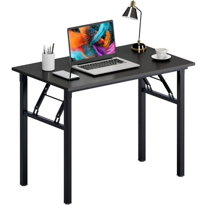 Need Office Computer Desk 39.3 Inch Sturdy Folding Laptop Table Black | Black Frame Writing Gaming Work Table/Foldable Home Office Desk/Sewing Table, No Assembly Required - color: Black & Black Frame, size: 39inch