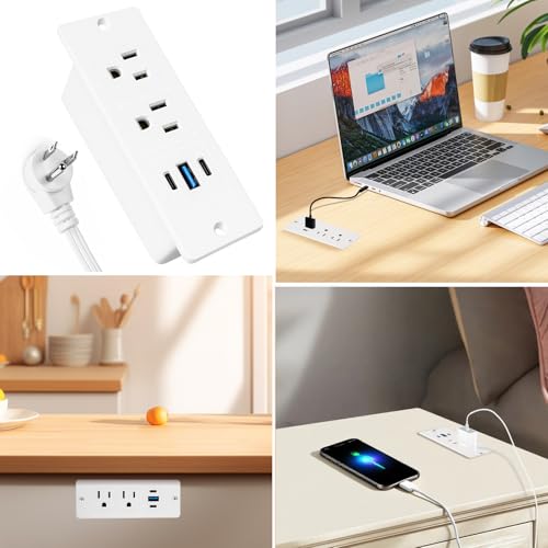 Recessed Power Strip, 20W USB-C Furniture Outlet, White, 6FT | 2 AC + 3 USB (2 USB-C, 1 USB-A), Flush Mount, Space-Saving, Easy Install, For Desk, Bedside, Drawer, Conference Table - color: White, size: 6 FT