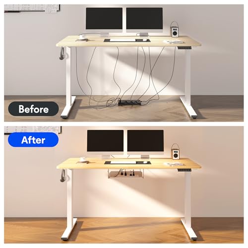 FLEXISPOT EN2 48"x24" Bamboo Electric Standing Desk with Power Strip | Solid Bamboo Desktop, Cable Management, Convenient Clamp Power Strip, And Clean Home Office Setup, White Frame - color: Bamboo Top + White Frame, size: 48x24"