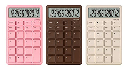 UNIONE Pocket & Desktop Beige Calculator with a Bright LCD, Dual Power Handheld Desktop. Color. Business, Office, High School - color: Beige