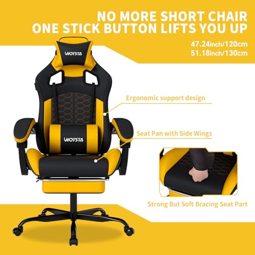 Gaming Chair with Massage,Ergonomic PC Gaming Chair with Footrest Comfortable Headrest and Lumbar Support,High Back Game Chair PVC Leather,300LBS (Sunflower Yellow) - color: Sunflower Yellow