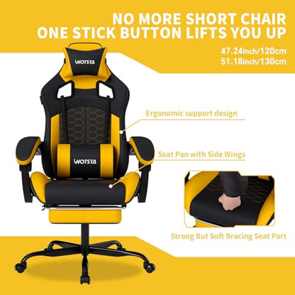 Gaming Chair with Massage,Ergonomic PC Gaming Chair with Footrest Comfortable Headrest and Lumbar Support,High Back Game Chair PVC Leather,300LBS (Sunflower Yellow) - color: Sunflower Yellow