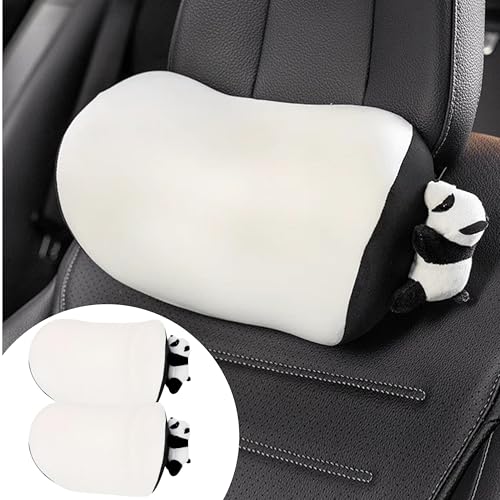 Car Headrest Pillow 2PCS Cute Car Seat Neck Pillow Car Decor Accessories Memory Foam Neck Support Cushions for Comfortable Driving Easy Install & Washable (Panda Black) - color: Panda Black