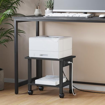 TUTOTAK Printer Stand, 2 Tier Rolling Printer Cart with Charging Station | Small Under Desk Printer Table with Wheels for Small Space, Office, Home, Black PS01BK001 - color: Black, size: 2 tier(15.7 x 11.8 x 15.4inchs)