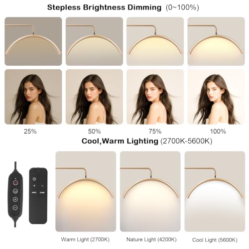 Half Moon Lash Light with 4X Magnifier for Eyelash Extensions - Professional LED Lamp for Eyetech,Tattoo Artists, Estheticians | Dimmable Cool/Warm Lighting & Brightness | Shadow-Free Design (Remote) - color: Gold