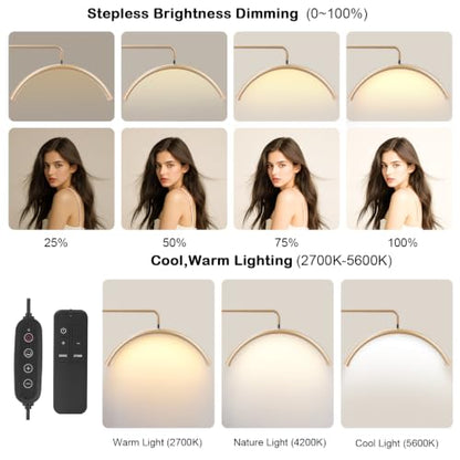 Half Moon Lash Light with 4X Magnifier for Eyelash Extensions - Professional LED Lamp for Eyetech,Tattoo Artists, Estheticians | Dimmable Cool/Warm Lighting & Brightness | Shadow-Free Design (Remote) - color: Gold