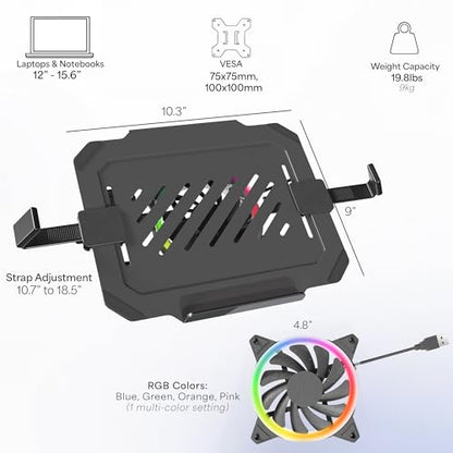 VIVO Universal Adjustable 12 to 15.6 inch Laptop Notebook Tray with RGB Fan, Fits VESA Compatible Monitor Arms, Black, STAND-LAP5F