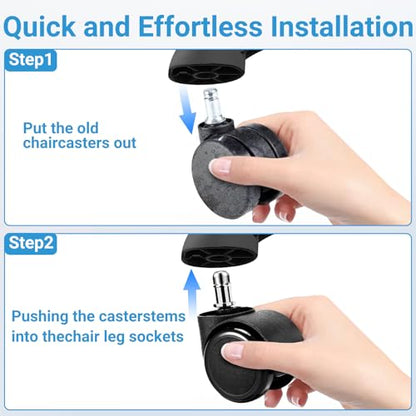 2" Office Chair Casters Wheels Heavy Duty, 5 pcs Chair Wheel Replacement | 11mm Stem Only, Won’t Work with 10mm Stems or IKEA Chairs, Silent Rubber Casters Safe for Hard Floors, Supports Up to 300 lbs
