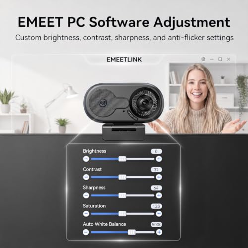 EMEET C100 1080P Webcam for PC w/Rotating Privacy Cover, Mic & Metal Clip | Computer Camera for Home Office, Meetings, Learning, Streaming, External Webcam for Desktop, Laptop, PC USB-A - style: Smooth 1080P w/ Stable Fixed Focus