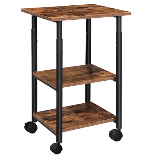 HOOBRO Printer Stand, 3-Tier Industrial Under Desk Printer Cart with Shelf, Mobile Heavy Duty Storage Rack on Wheels for Home, Office Rustic Brown and Black BF03PS01G1 - color: Rustic Brown + Black, size: 15.7'' x 19.1''x 30''