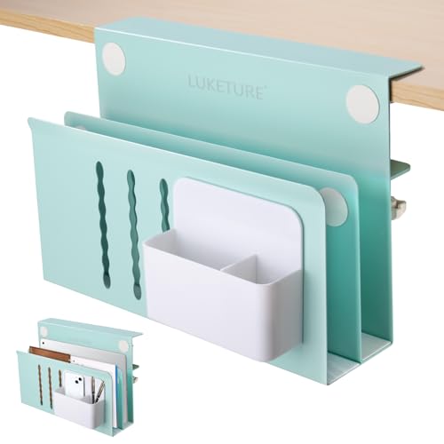 LUKETURE Desk Side Storage, 2 Tie Laptop Holder No Drill Clamp On Organizer - color: Blue, size: L(2 Tier)