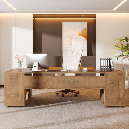 Tribesigns 85.8-Inch L-Shaped Executive Desk, Extra Large Home Office Desk - color: Natural Oak