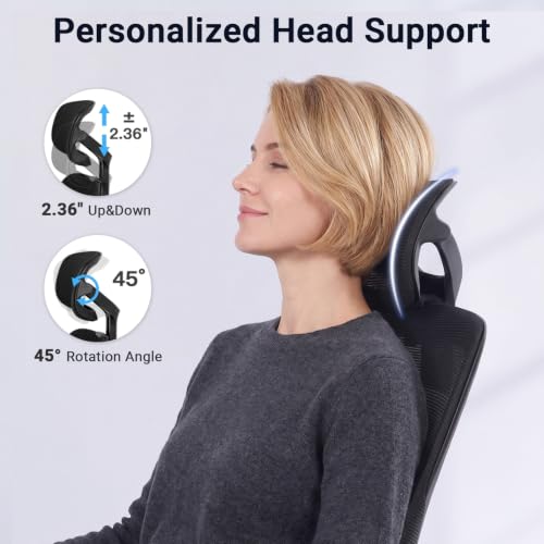 HYLONE Big and Tall Office Chair, High Back Mesh Chair with Adaptive Gravity Balance Recline, Adjustable Headrest & Lumbar Support, Comfortable Home Office Chair, X-Frame Structure