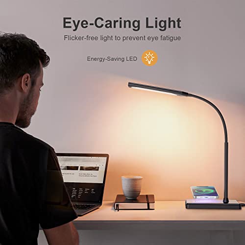 LED Desk Lamp for Office Home, Wireless Charger Desk Lamp - color: Dark Black