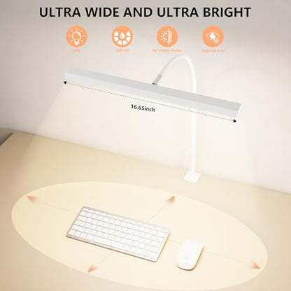 LED Desk Lamp for Office Home, Adjustable Flexible Eye-Caring Desk Light with,5 Modes 10 Brightness Adjustment, USB Adapter Desk Lamp with Clamp-T-W - style: T-White
