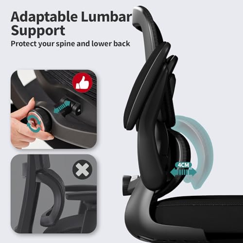 TRALT Office Chair - Ergonomic Desk Chair with Adjustable Lumbar Support, Mesh Computer Chair, Executive Chairs for Home Office Comfortable Lumbar Support (Midnight Black)