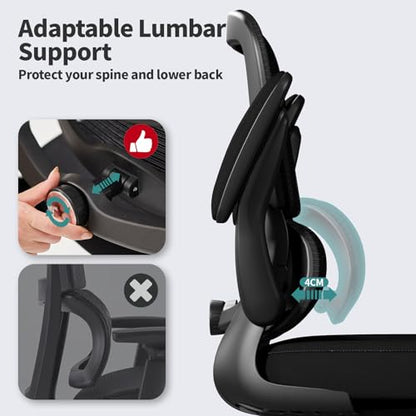 TRALT Office Chair - Ergonomic Desk Chair with Adjustable Lumbar Support, Mesh Computer Chair, Executive Chairs for Home Office Comfortable Lumbar Support (Midnight Black)