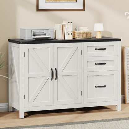 Farmhouse File Cabinet with Doors, Lateral Filing Cabinet, White and Black - color: White and Black, size: 15.75"D x 41.02"W x 28.23"H