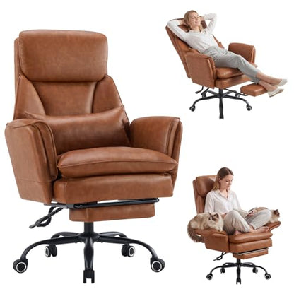 Big and Tall Office Chair, Ergonomic Computer Desk Chair with Footrest, Wide Seat Reclining Gaming Chair, Flip Armrests for Cross Legged Sitting, Heavy Duty Support up to 400LBS, PU, Brown - color: Brown