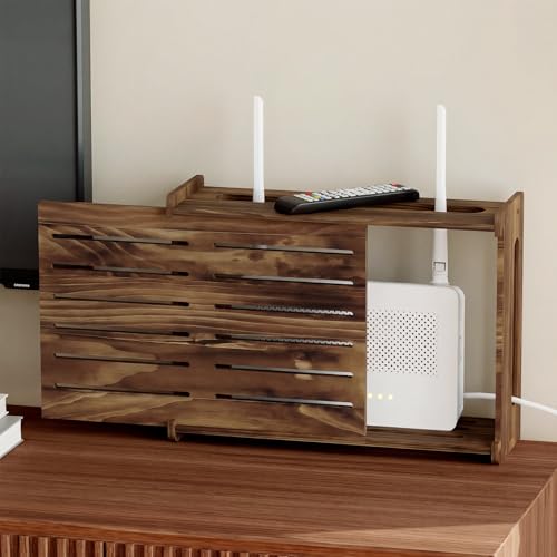 Wooden WiFi Router Storage Box Hider Shelf, Decorative Projector Box Hider Rack Countertop, for Cable, Modem, Internet, Router Power Cover Storage Organizer Cabinet Wall Mounted, Brown - color: Brown, size: Small