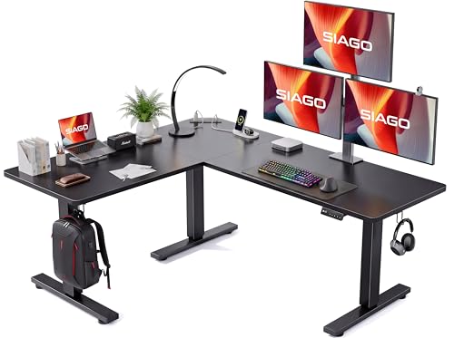 SIAGO 63x55 Inch L-Shaped Standing Desk with Charging Station Corner Desk - color: Dark Black, size: 63 x 55 Inch