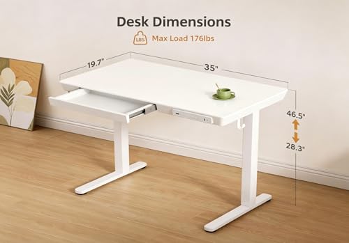 Claiks Small Glass Standing Desk with Drawers & USB Ports 35x19 White - color: Super White Glass, size: 35 inch