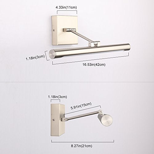 Joosenhouse Single Arm LED Picture Lights 16.53 Inch, Full Metal Artwork Lamp with Rotatable Sconces Lamp Head, 7W (45W Eqv.), Hardwired Connection, 3000K Warm White 560Lm, Brushed Nickel Finish… - color: Nickel, size: Dimmable 16.53" Long