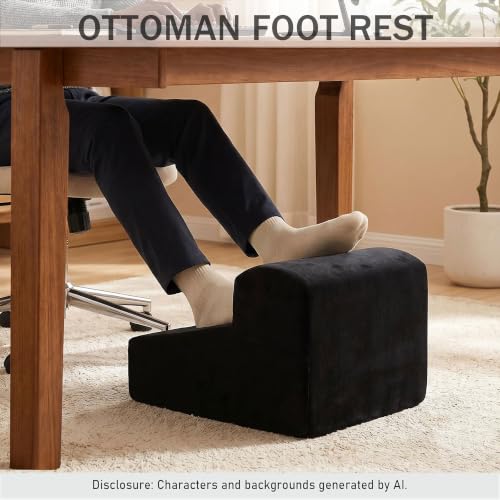 Modern Foam Filled Foot Stool, Soft Lightweight Pouf Ottoman Floor Rest for Living Room, Bedroom, Office Desk, Small Spaces,(Black) - color: Black