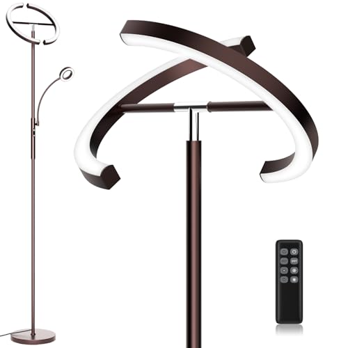 SIBRILLE 2-in-1 Brown LED Floor Lamp - 69" Dimmable Torchiere Standing Lamp with Remote Touch Control, 29W Bright Modern Floor Reading Lamp Pole Light for Living Room Bedroom Office Corner - color: Brown
