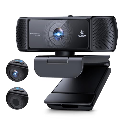 NexiGo 1080P 60FPS Webcam with Software Control and Microphone, AutoFocus, w/Privacy Cover, N680P Pro Computer Web Camera for Skype Zoom Teams, Mac PC Laptop Desktop - style: Webcam with Built-in Cover