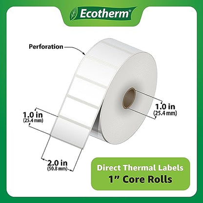2"x1" Thermal Labels for Rollo, Munbyn, Zebra, Godex, Arkscan, iDPRT, Offnova Label Printers and More - White Paper Stickers - Small Multipurpose Labels | 15000 Labels | 6 Rolls | by Ecotherm - size: 2 x 1 White - 15000 Labels