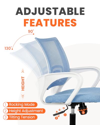NEO CHAIR Office Computer Chair Ergonomic Mid-Back Mesh Desk Chair, SkyBlue | Breathable Mesh Back with Lumbar Support, Height Adjustment, Smooth Rolling Casters for Home Office, Study or Gaming Setup - color: Sky Blue-fabric