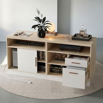 ModernMate 63" Lateral File Cabinet with Lock, 2-Drawer Home Office Storage - color: Light Walnut