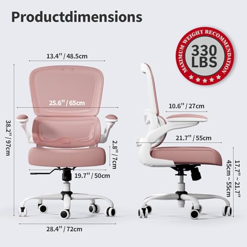 TRALT Office Chair - Ergonomic Desk Chair with Adjustable Lumbar Support, Mesh Computer Chair, Executive Chair for Home Office Comfortable Lumbar Support (1, Pink) - color: Pink